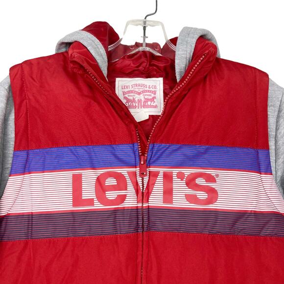 Levis Red Gray Spell Out Coat Sz M 10-12 Kids - Picture 2 of 8